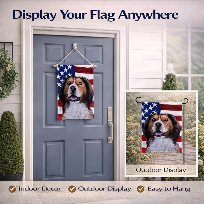 Caroline's Treasures CK6595GF Kooikerhondje American Flag Garden Flag Mailbox Flag Decorative Yard Flag Banner Outside Patio Artwork Yard Flower Beds, Garden Size, Multicolor