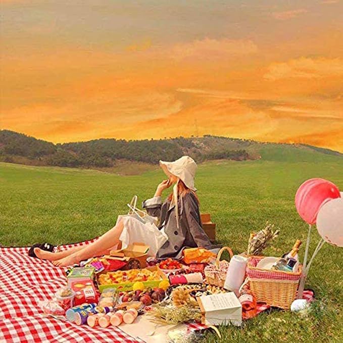 Picnic Blanket Waterproof Beach Rug 79''x79'' Picnic Mat Washable Lightweight with Handle Red Checkered for Hiking Travelling Outdoor Camping,Parks