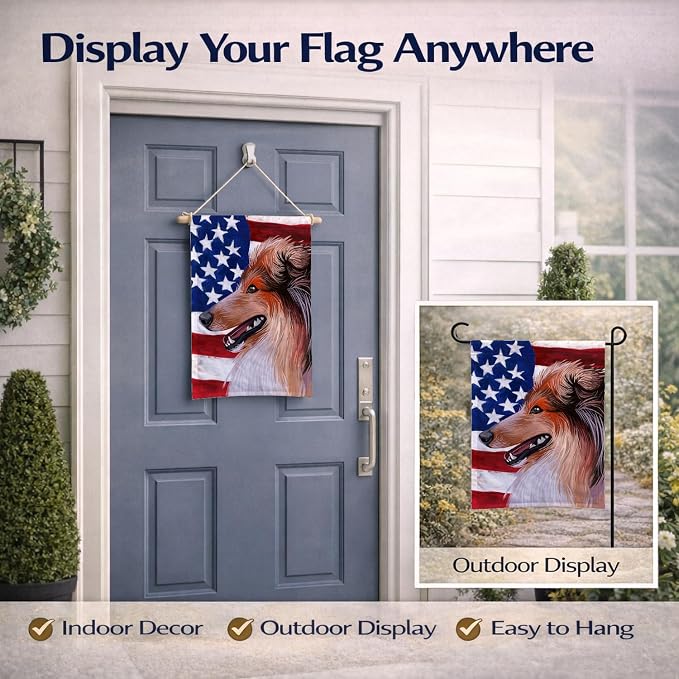 Caroline's Treasures CK6694GF Scotch Collie Dog American Flag Garden Flag Mailbox Flag Decorative Yard Flag Banner Outside Patio Artwork Yard Flower Beds, Garden Size, Multicolor