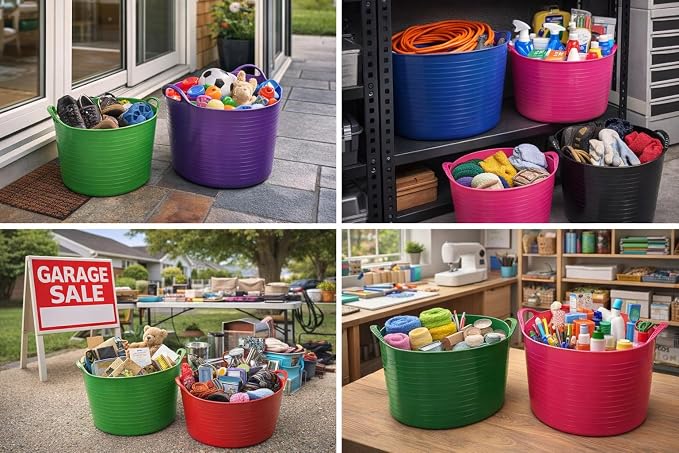 Red Gorilla Medium Flexible Plastic Tub, Toy Storage, Laundry, Gardening & More, 26 Liter/6.8 Gallon, Blue