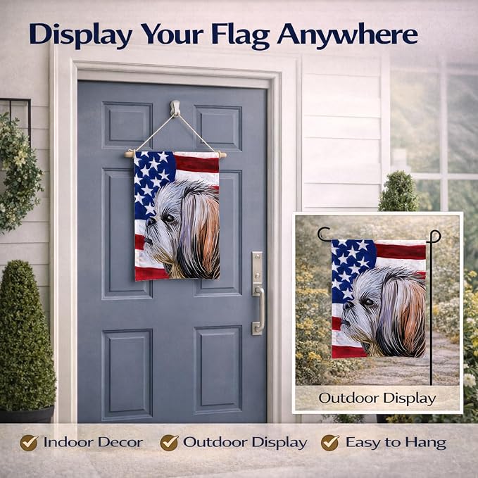 Caroline's Treasures CK6705GF Shih Tzu Dog American Flag Garden Flag Mailbox Flag Decorative Yard Flag Banner Outside Patio Artwork Yard Flower Beds, Garden Size, Multicolor