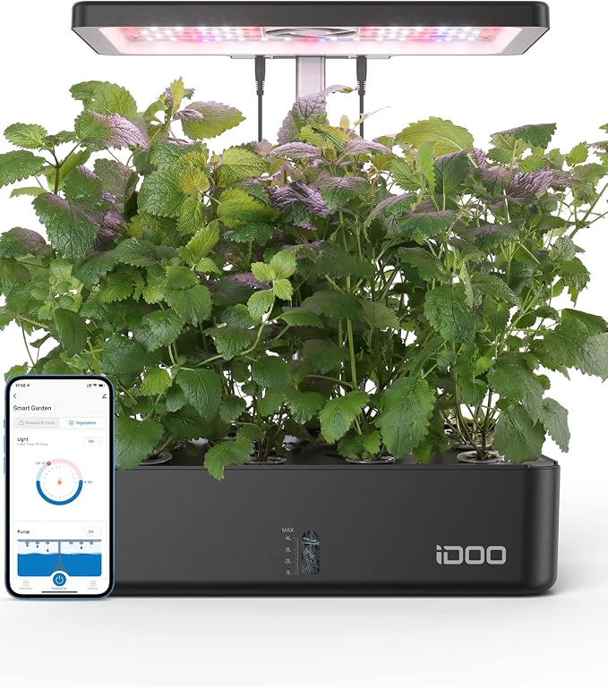 iDOO Hydroponics Growing System 12 Pods Kit Indoor Herb Garden | APP & WiFi Controlled, Hydroponic with LED Grow Light Auto-Timer and Pump System, Indoor Garden for Home School Office Gifts