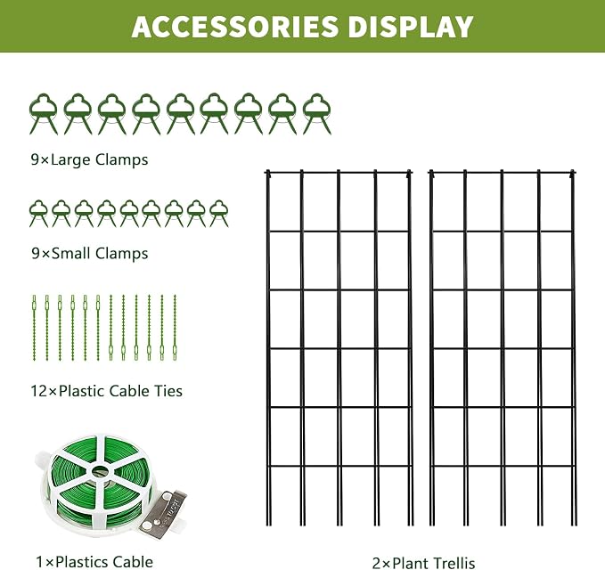 Cucumber Trellis 2 Pack, Foldable A-Frame Garden Trellis for Raised Bed Garden Grow Support with Plant Support Clips, Twist Ties, Plastic Ties, for Cucumber,Tomato, Climbing Plants and Flowers