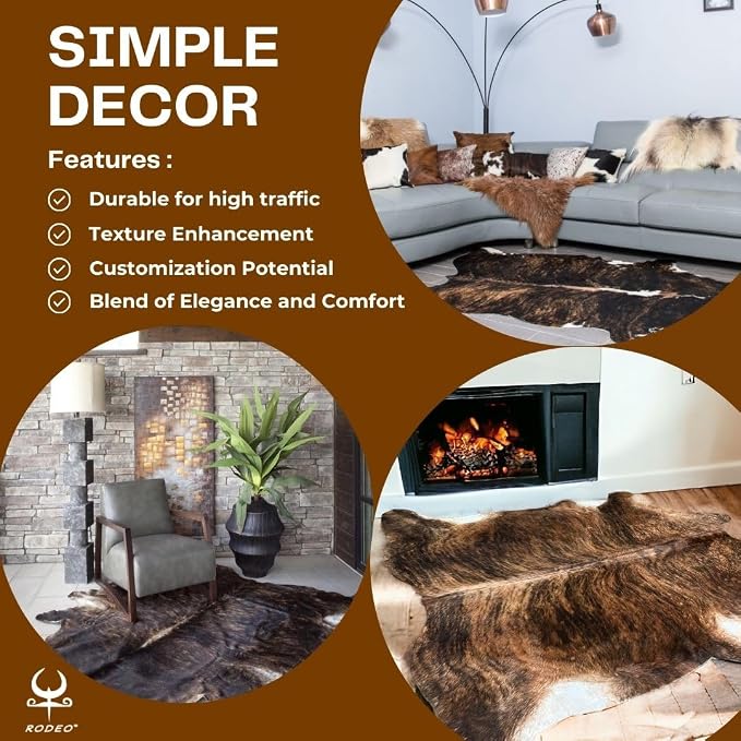 rodeo Genuine Cowhide Rug - Real Cow Hide Rug Large for Living Room & Bedroom - Western Rugs for a Natural Western Home Decor Ambiance - Rustic Cow Print Carpet Decor - 5x7 ft, Brindle