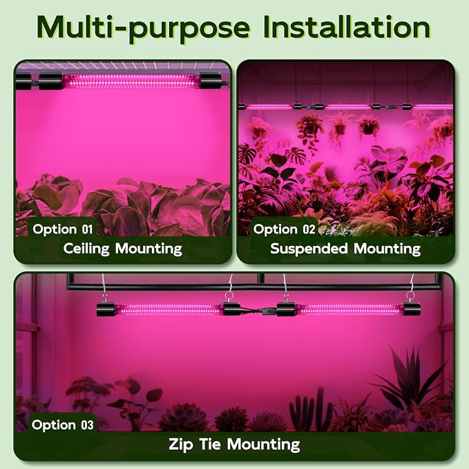 Hlite 16inch 2 Pack LED Grow Lights - Linkable Grow Lights for Indoor Plants, Full Spectrum Plant Lights Plug and Hanging Design with On/Off Switch Hanging Grow Light from Seedling to Flowering, Pink | Full Spectrum Plant Lights Plug and Hanging Design...