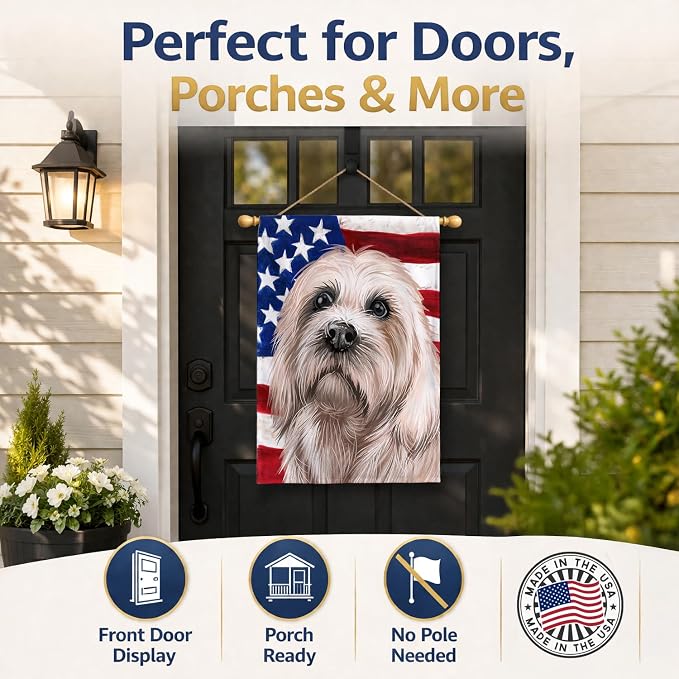 Caroline's Treasures CK6501CHF Dandie Dinmont Terrier American Flag House Flag Large Porch Sleeve Pole Decorative Outside Yard Banner Artwork Wall Hanging, Polyester, House Size, Multicolor