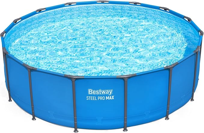 Bestway Steel Pro MAX 15’ x 48 Above Ground Swimming Pool, Pool Only, Blue | Round Durable Metal Frame Pool, Outdoor Backyard Water Activity - Includes Puncture-Resistant Liner, No-Tool Setup
