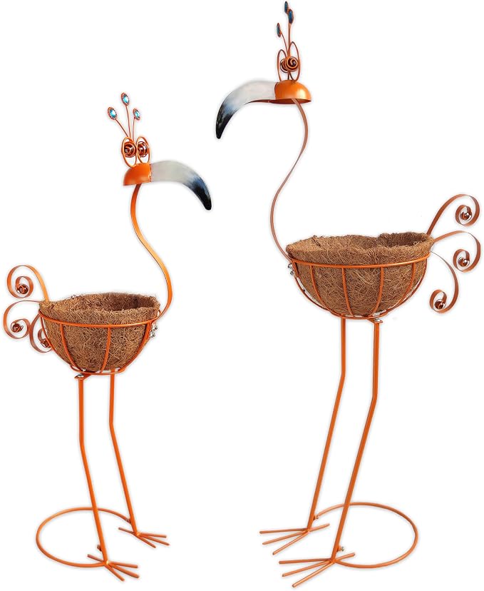 COOZZYHOUR Metal Toucan Planter with Basket - Bird Planters for Outdoor Indoor Lawn,Yard,Porch,Patio, Garden Decorations(Set of 2)