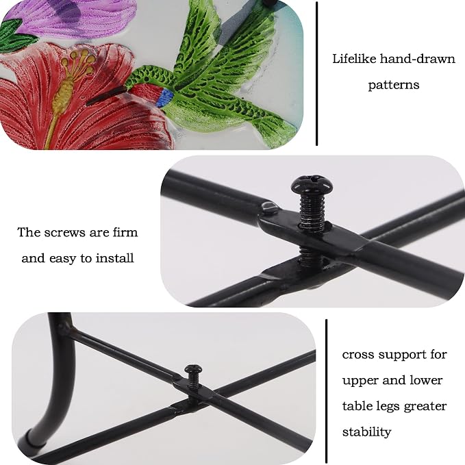 Hummingbird Patio Side Table, Small Patio Outdoor Side Table, Plant Table,Metal Glass End Table for Porch Garden Yard Pool.