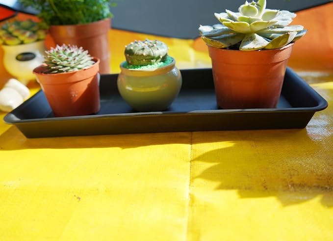 VUWEZ 6 Pack Plastic Plant Trays - Rectangular 14 inch, Indoor/Outdoor Plant Saucers with Drip Protection, Perfect for Windowsill or Planters (6.8 x 14.5'', Black)