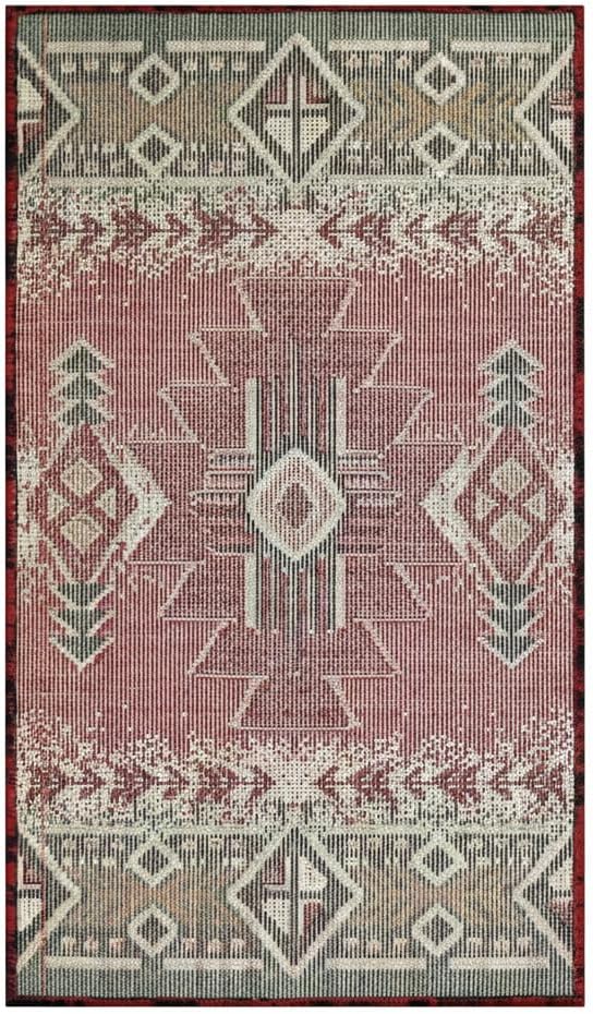 YHSF South West Native American Area Rug C318 - Easy Clean, Thick, Soft, Durable Native Tribal American Indian Inspired Rug for Bedroom/Living Room and More - Red, 16 Inches x 28 Inches