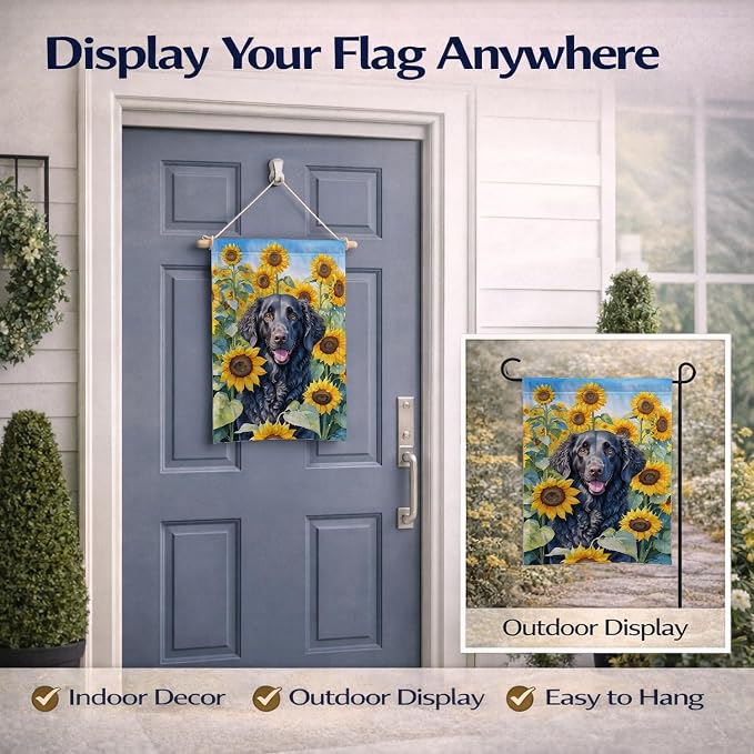 Caroline's Treasures DAC6064GF Curly-Coated Retriever in Sunflowers Garden Flag Mailbox Flag Decorative Yard Flag Banner Outside Patio Artwork Yard Flower Beds, Garden Size, Multicolor