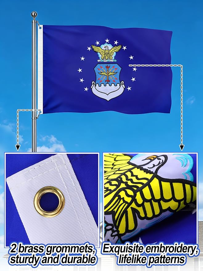 Double-Sided Embroidered Flags for Outside 3x5-210D Oxford Fabric Weatherproof Military Flags with 2 Brass Grommets for Garden Patio Decor, Gift for Veteran & Service Member (Blue)