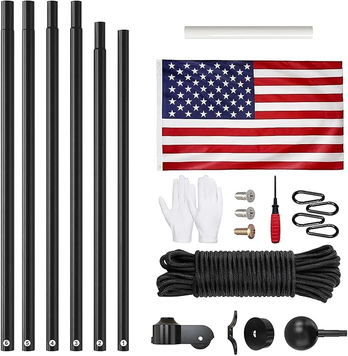 Flag Pole for Outside House, 30 FT Heavy Duty 45K PSI & 95 HBW Hard Aerospace Aluminum Flagpole Kit, Unbending Outdoor In-Ground Flag Poles with 3x5 American Flag for Yard, Residential or Commercial