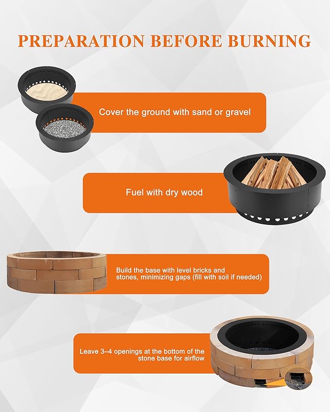 BPS Metal Fire Pit Ring, 37 Inch Outer/30 Inch Inner Smokeless Double-Layer Outdoor Firepit Insert for Backyard Wood Burning, Campfire