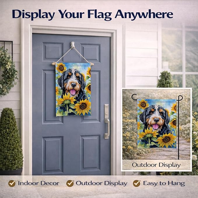 Caroline's Treasures DAC6025GF Bernedoodle in Sunflowers Garden Flag Mailbox Flag Decorative Yard Flag Banner Outside Patio Artwork Yard Flower Beds, Garden Size, Multicolor