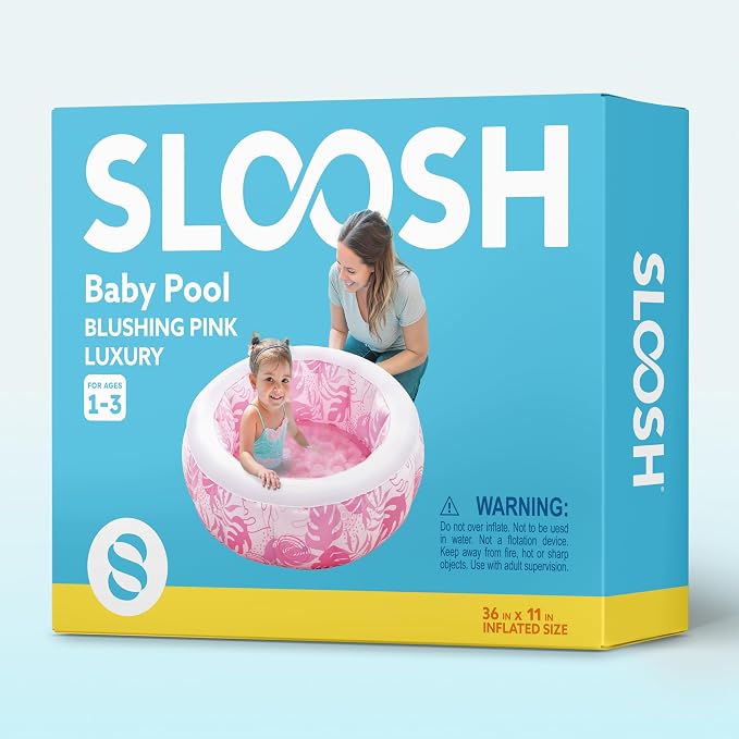 SLOOSH Inflatable Kiddie Pool for Kids, 36"x11" Swimming Pool with Soft Pad Floor for Kid & Toddler, Round Blow Up Baby Ball Play Pit Pools for Swim Party, Portable Indoor & Outdoor Water Toys (Pink)