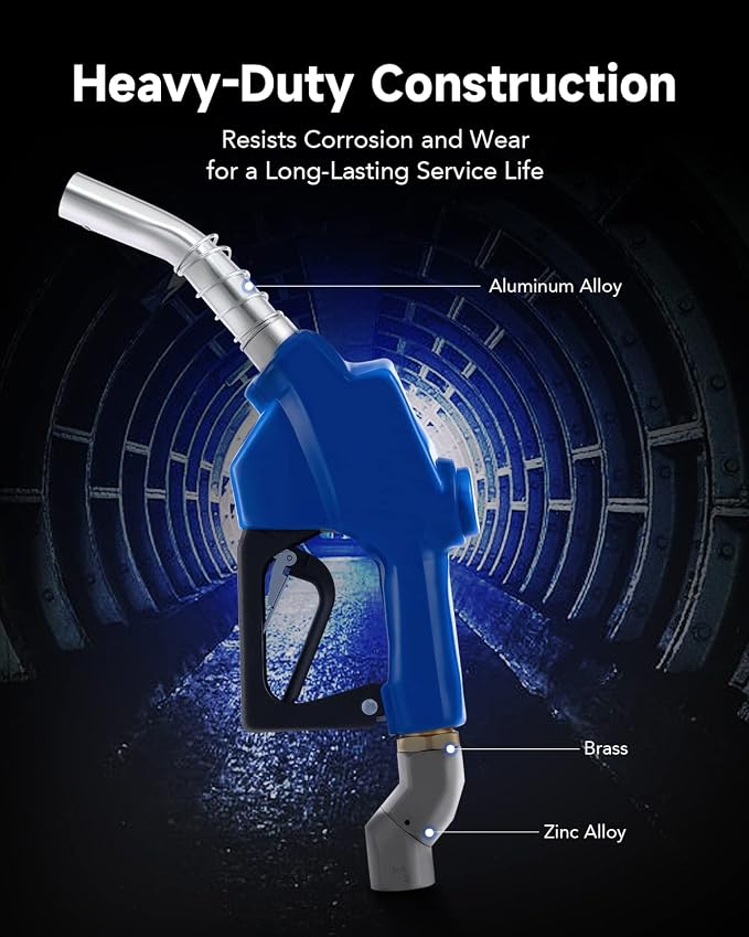 Orion Motor Tech 1" NPT Automatic Fuel Nozzle Kit, Auto Shut Off Fuel Nozzle with 360° Hose Swivel, Gas Fuel Transfer Refilling Nozzle with 1-3/16" Spout 32 gpm for Gasoline Diesel Kerosene