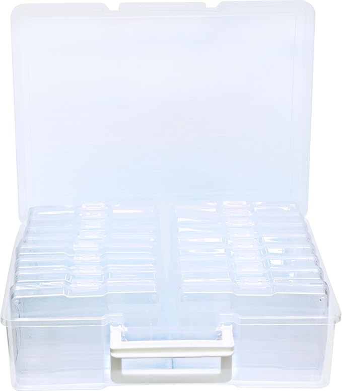 4E's Novelty 16 Pack Clear Transparent Photo Storage Box with 4x6 Photo Cases and Photo Organizing Box Plastic for Scrapbooking Containers, Classroom Organization