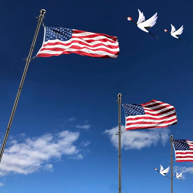 Black Flag Poles for Outside - 8.5FT Metal Outdoor Yard Flag Pole Holder with 2 Prongs Base - 3x5FT American Flag with Pole
