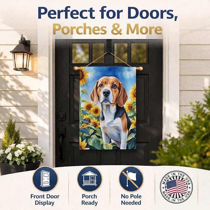 Caroline's Treasures DAC6019CHF Beagle in Sunflowers House Flag Large Porch Sleeve Pole Decorative Outside Yard Banner Artwork Wall Hanging, Polyester, House Size, Multicolor