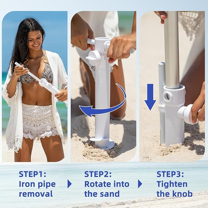 AMMSUN Beach Umbrella with Sand Anchor & Table Tray, Portable Heavy Duty Beach Umbrellas, 6.5ft Sun Outdoor Umbrella, UV 50+ Protection, Carry Bag for Beach, Patio, Pool and Garden, Stripes