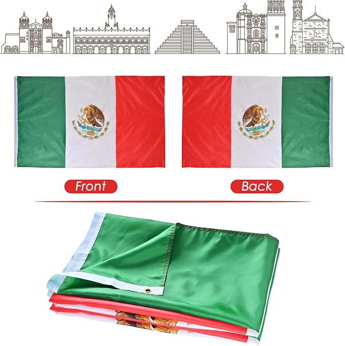 AhfuLife Mexico Flag 3x5 Ft, Large Mexican Flags for Cinco de Mayo Party Decorations - Double Sided with Brass Eyelets for Bar Garden Street Decoration Indoor Outdoor