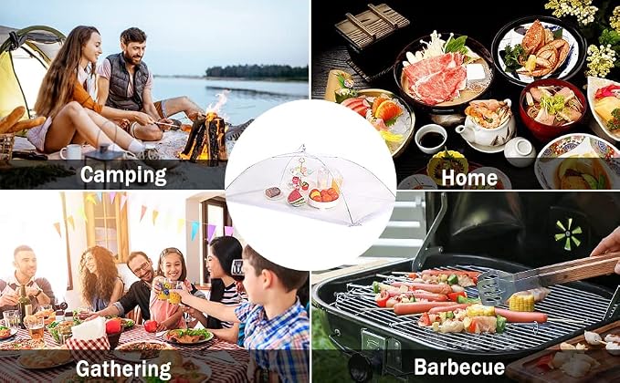 JULBEAR 4 Pcs Extra Large Mesh Food Cover Tent Umbrella for Outside Parties | Mesh Netting, Picnics Outdoor BBQs, Collapsible Reusable Food Covers for Outside, 2 Pcs 40"x24", 2 Pcs 17"x17" Food Nets