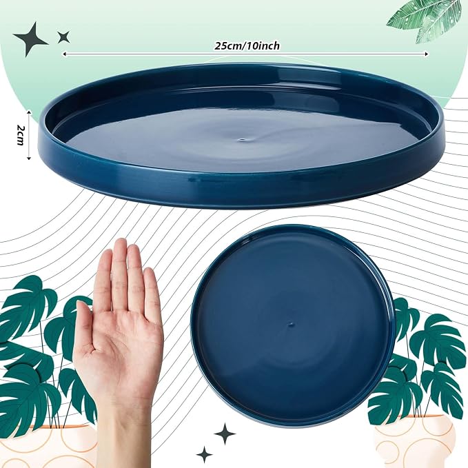 2 Pcs 10 Inch Ceramic Plant Saucer Outdoor Indoor Plant Tray Round Flower Pot Drip Trays Blue Flower Drainage Glazed Pots Base for Holding Water Drips and Soil