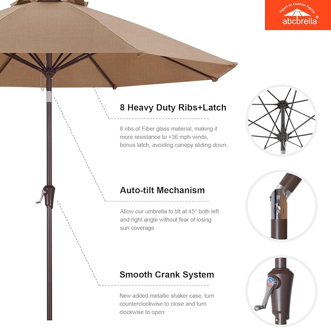 ABCCANOPY OLEFIN® 5-Year No Fading 9FT Patio Umbrella, Outdoor Table Umbrella with 8 Sturdy Ribs for Deck, Backyard, Yard (Dark Gray)