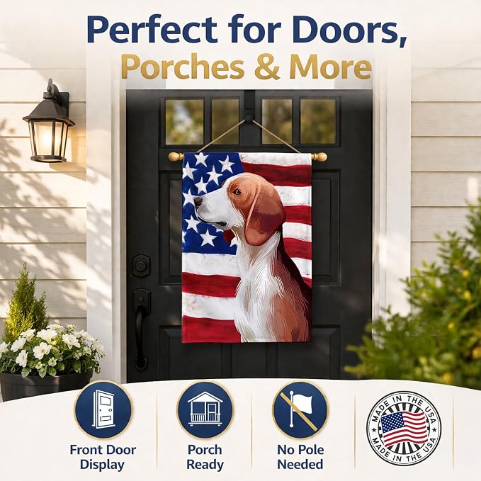 Caroline's Treasures CK6503CHF Deutsche Bracke Dog American Flag House Flag Large Porch Sleeve Pole Decorative Outside Yard Banner Artwork Wall Hanging, Polyester, House Size, Multicolor