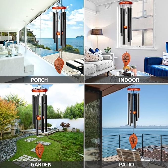 Sympathy Wind Chimes,32" Memorial Wind Chimes for Loss of Loved One, Sympathy Grief Memorial Bereavement Gift,in Memory of Loved One Loss of Mother Father,Home Decor Garden Patio Outdoor-Black