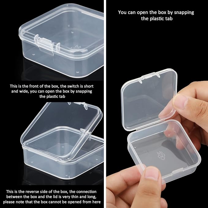 SATINIOR 100 Pcs Clear Plastic Beads Storage Containers Box Small Clear Boxes with Hinged Lid Plastic Arts Case Mini Square Crafts Storage Organizers for Small Items (2.1 x 2.1 x 0.8 Inch)