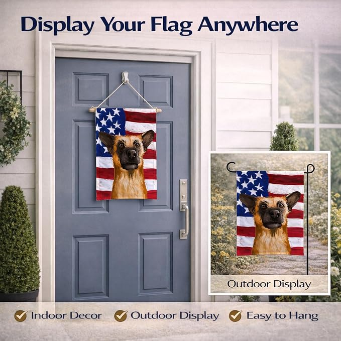 Caroline's Treasures CK6489GF Chinook Dog American Flag Garden Flag Mailbox Flag Decorative Yard Flag Banner Outside Patio Artwork Yard Flower Beds, Garden Size, Multicolor
