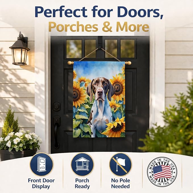 Caroline's Treasures DAC6134CHF Pointer in Sunflowers House Flag Large Porch Sleeve Pole Decorative Outside Yard Banner Artwork Wall Hanging, Polyester, House Size, Multicolor