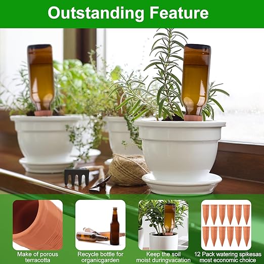 Terracotta Watering Spikes 6 Pack Plant Watering Devices Wine Bottle Automatic Plant Waterer for Vacations, Self Watering Stakes for Indoor Outdoor Plants
