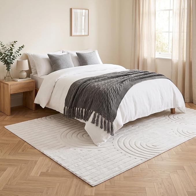 Washable 6x9 Area Rug, High Low Pile Cream Neutral Arch Textured Large Soft Carpet, Non-Slip Stain Resistant Rug for Living Room Bedroom Dining Room, Under Table Rug