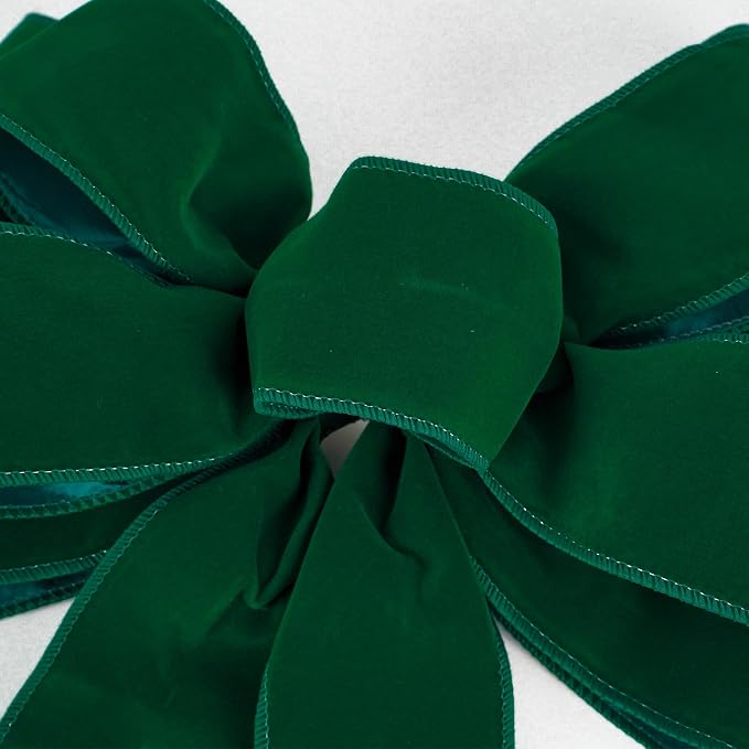 13" Green Pre-Tied Bow for Christmas Tree, Dark Green Velvet Ribbon Bow for Wreaths, Tree Toppers, Premade Gift Bows for Party Favor, Christmas Home Indoor Outdoor Decor-1 Counts