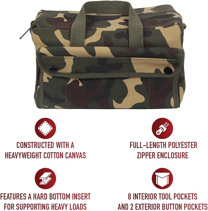 Rothco GI Style Mechanics Tool Bag, Heavy-Duty Canvas Tool Storage | 7.5 Liter Capacity, Heavyweight Canvas, Reinforced Bottom, Garage Storage
