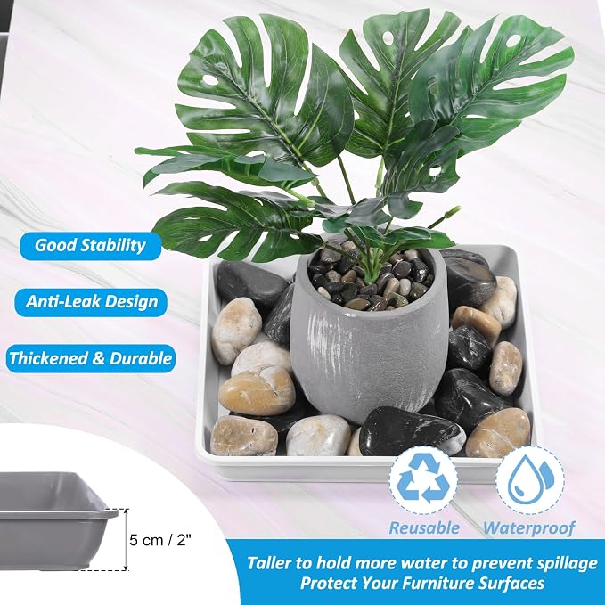 PATIKIL Plant Saucer Tray, 15 Pack 12 Inch Plastic Square Plant Saucer Flower Planter Drip Tray for Indoors Outdoors Patio Balcony, Dark Gray