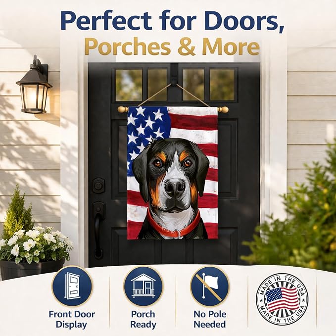 Caroline's Treasures CK6548CHF Greater Swiss Mountain Dog American Flag House Flag Large Porch Sleeve Pole Decorative Outside Yard Banner Artwork Wall Hanging, Polyester, House Size, Multicolor