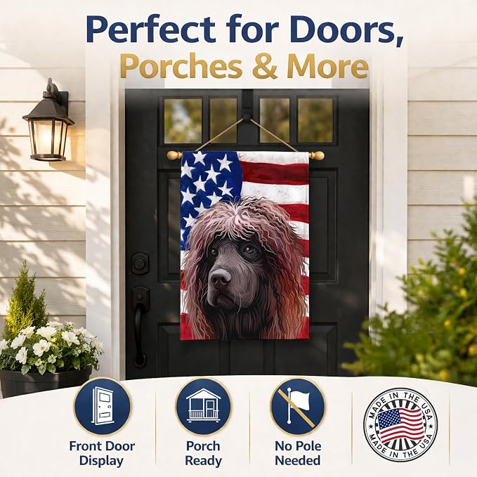 Caroline's Treasures CK6572CHF Irish Water Spaniel American Flag House Flag Large Porch Sleeve Pole Decorative Outside Yard Banner Artwork Wall Hanging, Polyester, House Size, Multicolor
