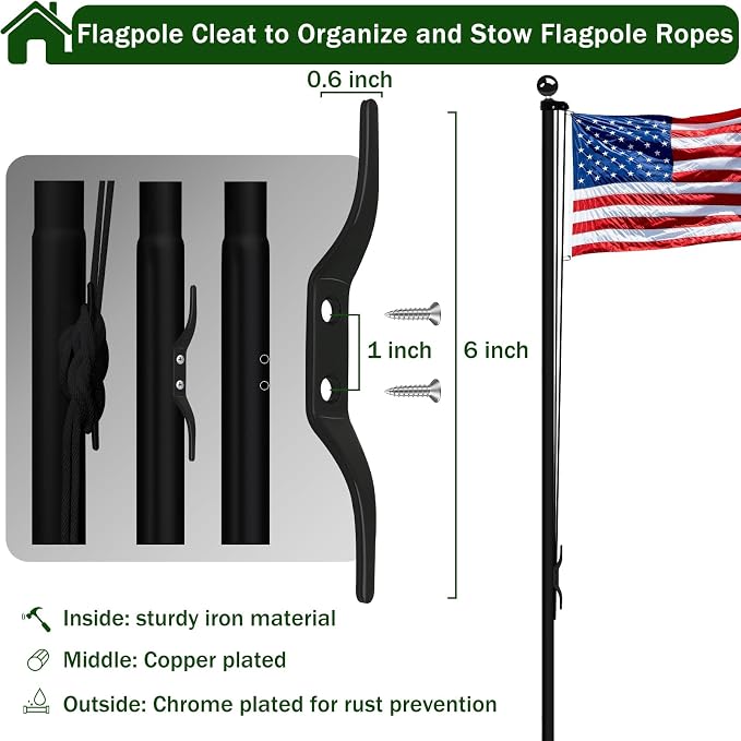 Flag Pole Pulley and Rope kit for 2" to 2.6" Diameter Flag Poles, 50FT Rope, 3.5" Flag Pole Topper, Cast Aluminum Flag Pole Truck, Metal Snap Clips and Cleat(Black)