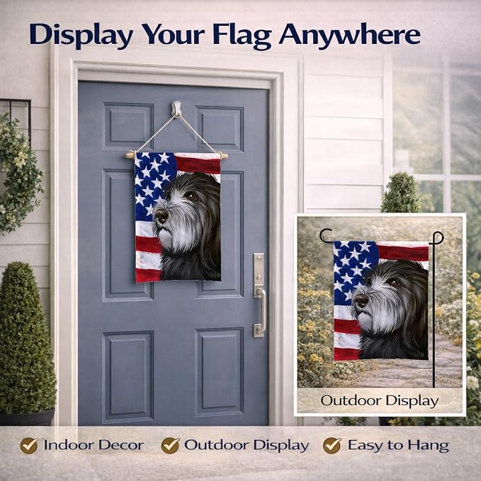 Caroline's Treasures CK6480GF Catalan Sheepdog Dog American Flag Garden Flag Mailbox Flag Decorative Yard Flag Banner Outside Patio Artwork Yard Flower Beds, Garden Size, Multicolor
