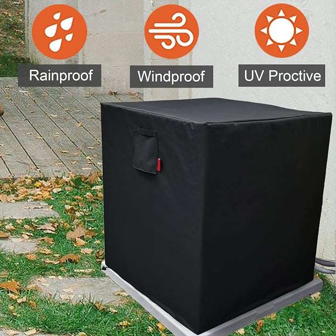 24"x 24"x 30" Air Conditioner Cover for Outside Units, Waterproof Outdoor Central AC Cover, Heavy Duty Weather Resistant 600D Hvac Cover, Winter Windproof Square Black