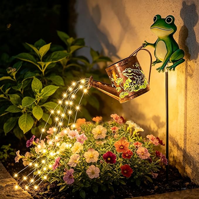 Solar Frog Garden Watering Can with Light, Outdoor Frog Ornament—A Gardening Gift for Women, Decor for Outdoor Patios, Yards, and Lawn Paths