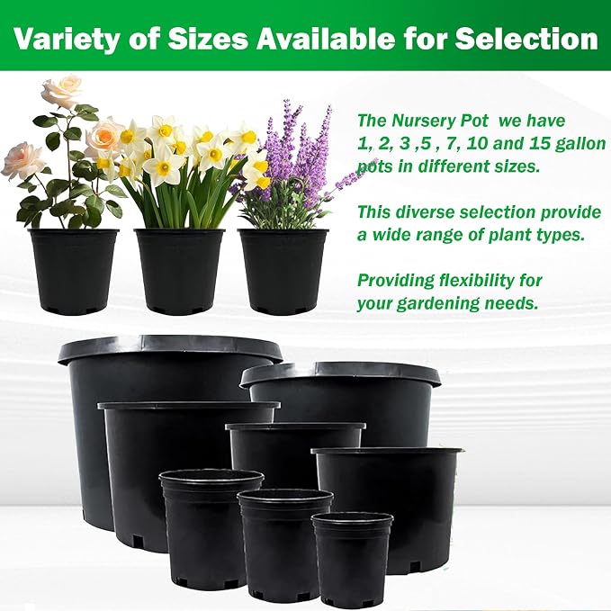 Short 5 Gallon Pot for Plants, Sturdy Plastic Planter Pots with Drainage Holes, Large Plastic Planters, for Seedlings, Succulents