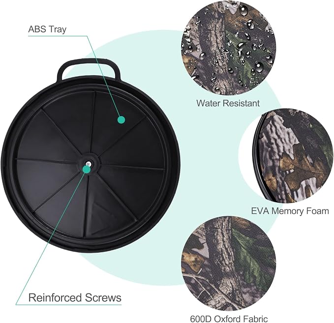 5 Gallon Bucket Seat, 360-Degree Swivel Seat Foam Cushion Bucket Seat Lid with Waterproof Cover for Dove Duck Hunting, Fishing, Baseball, Gardening and Camping