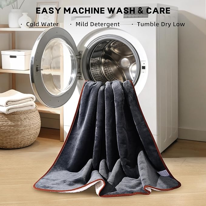 Sunsleek Waterproof Blanket for Bed, Soft Sherpa Fleece Love Blanket for Sofa Couch, Cozy Throw Blanket for Pet Dog and Cat, Furniture Protector, Outdoor Camping, Travel (Grey, 40x60 inches)