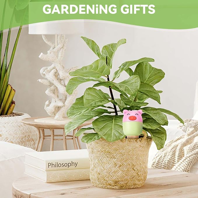 Yeswhat Self Watering Plant Spikes 4 Pack, Terracotta Automatic Plant Waterer for Indoor Outdoor Plants, Slow Release Watering Stakes, Vacation Watering Devices for Potted Plants Garden Decor (Pig)